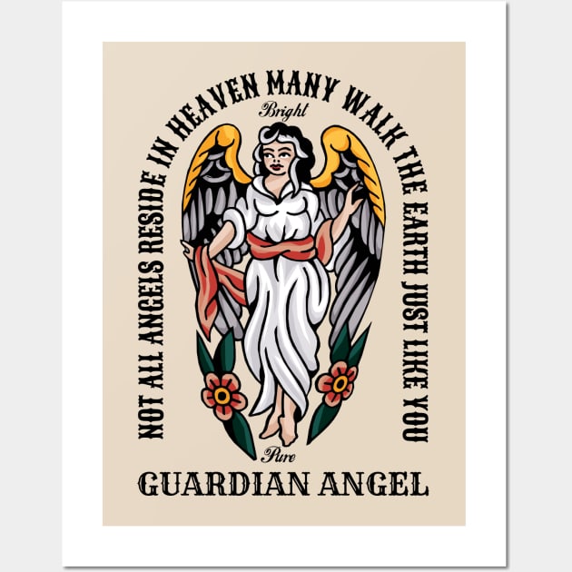 Vintage Guardian Angel Bright and Pure Wall Art by KewaleeTee